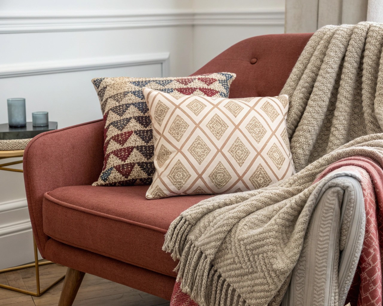 Textural variety in decor enriching the room's tactile atmosphere.