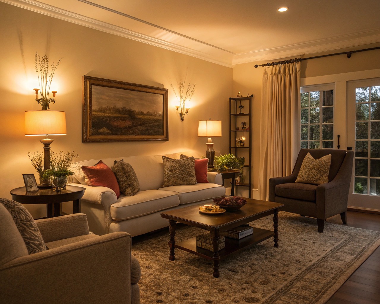Thoughtful lighting layers craft the atmosphere, accentuating design elements.