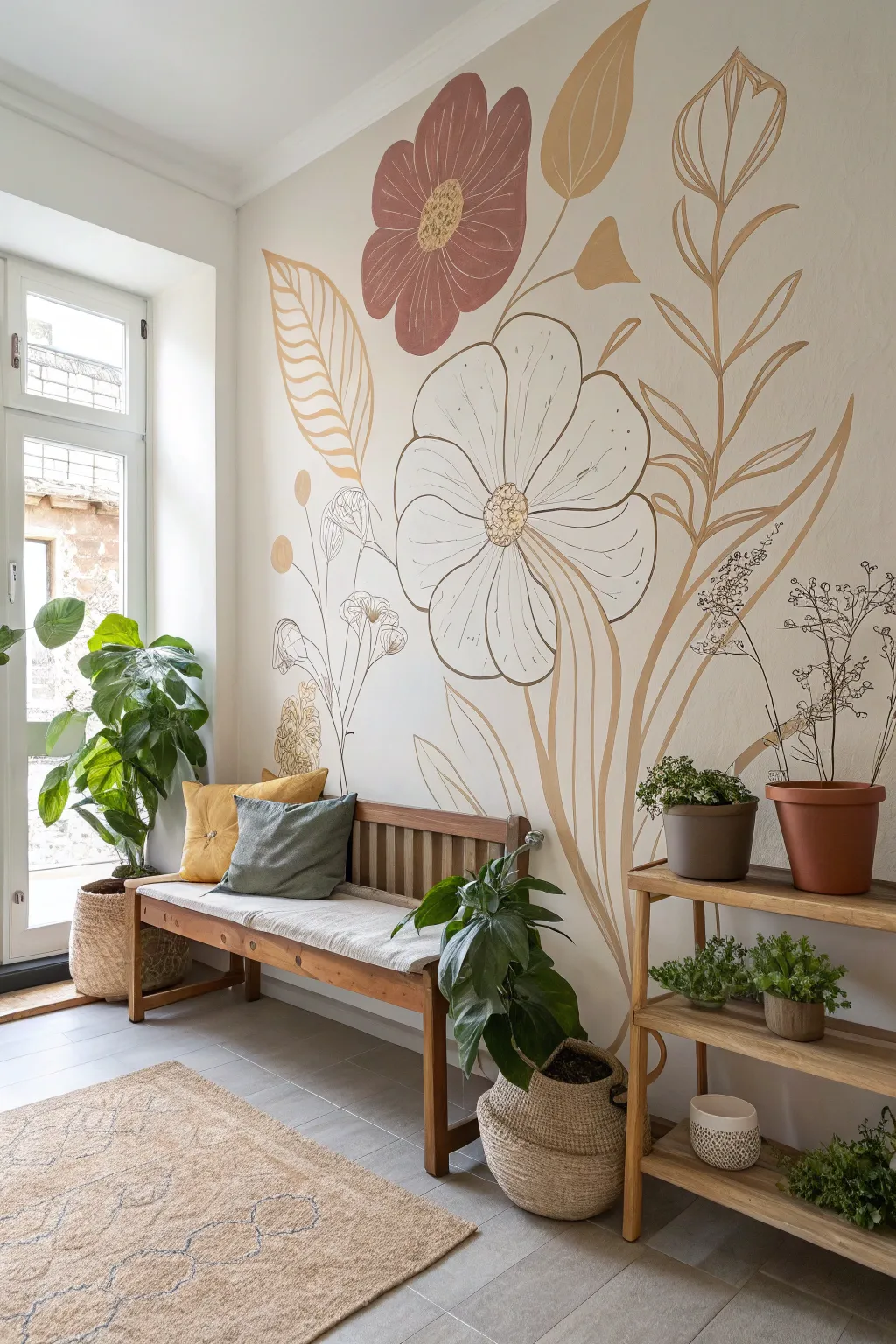 20+ Inspiring Outline Flower Mural Drawing Ideas