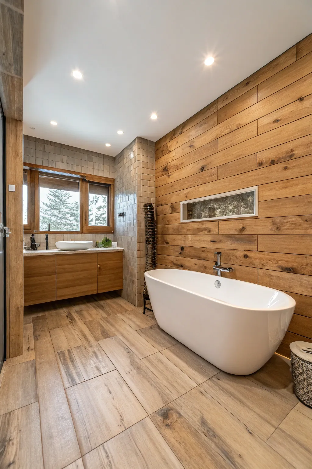 19+ Stunning Modern Wood Tile Bathroom Ideas