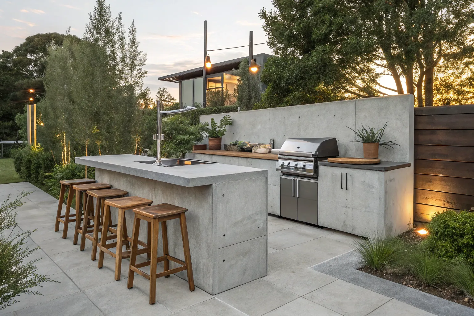 17+ Stylish Modern Concrete Outdoor Kitchen Ideas